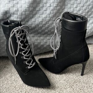 Elegant Black Lace-Up Ankle Boots